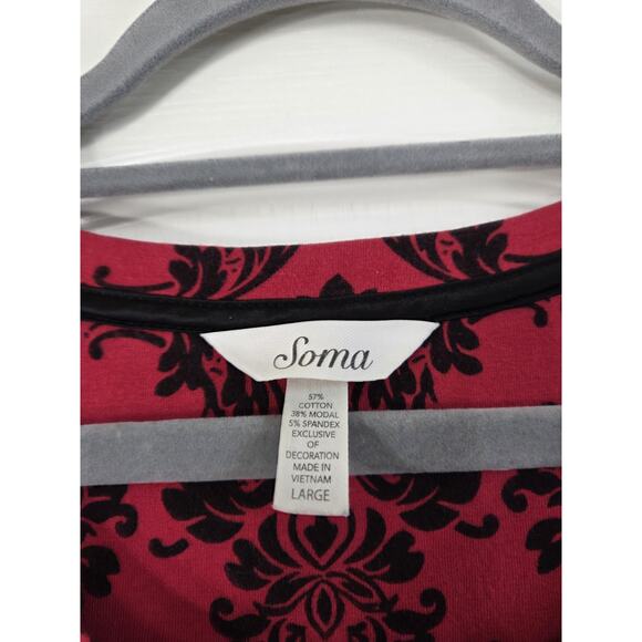 Soma Red Black Paisley Print Cotton Modal Stretch Sleepshirt Pajamas, Size Large - Picture 3 of 14